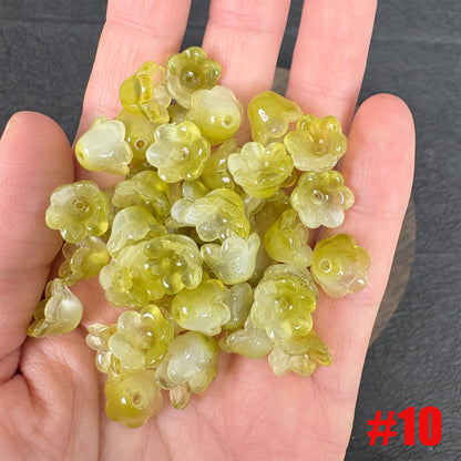 40PCS Glass Lily of the Valley Flower Beads, Transparent Bell Flower Charms for DIY Jewelry, Earrings Necklace Making Supplies