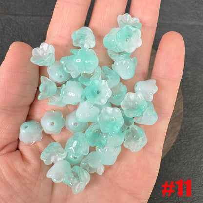 40PCS Glass Lily of the Valley Flower Beads, Transparent Bell Flower Charms for DIY Jewelry, Earrings Necklace Making Supplies