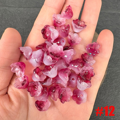 40PCS Glass Lily of the Valley Flower Beads, Transparent Bell Flower Charms for DIY Jewelry, Earrings Necklace Making Supplies