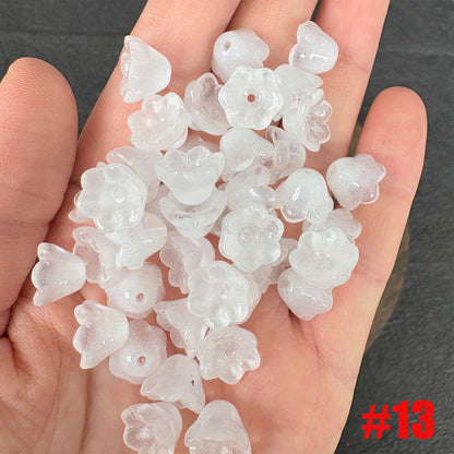 40PCS Glass Lily of the Valley Flower Beads, Transparent Bell Flower Charms for DIY Jewelry, Earrings Necklace Making Supplies