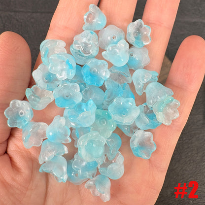 40PCS Glass Lily of the Valley Flower Beads, Transparent Bell Flower Charms for DIY Jewelry, Earrings Necklace Making Supplies