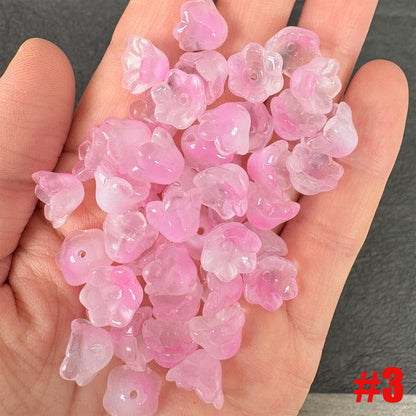 40PCS Glass Lily of the Valley Flower Beads, Transparent Bell Flower Charms for DIY Jewelry, Earrings Necklace Making Supplies