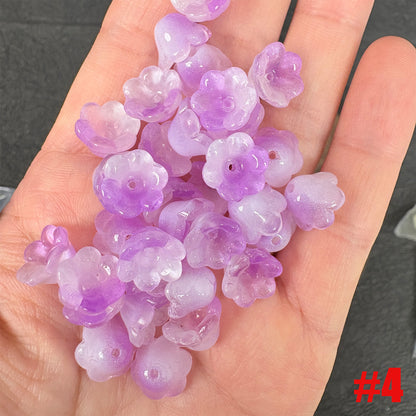 40PCS Glass Lily of the Valley Flower Beads, Transparent Bell Flower Charms for DIY Jewelry, Earrings Necklace Making Supplies
