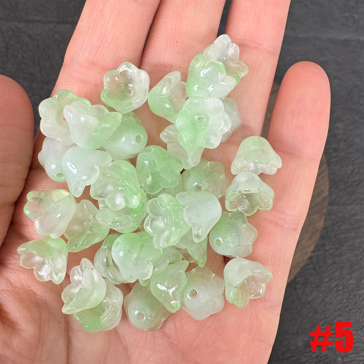 40PCS Glass Lily of the Valley Flower Beads, Transparent Bell Flower Charms for DIY Jewelry, Earrings Necklace Making Supplies