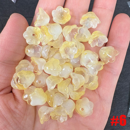 40PCS Glass Lily of the Valley Flower Beads, Transparent Bell Flower Charms for DIY Jewelry, Earrings Necklace Making Supplies