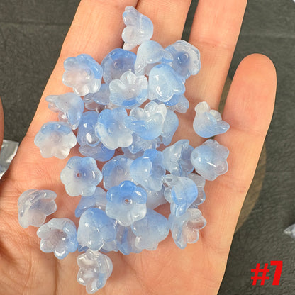 40PCS Glass Lily of the Valley Flower Beads, Transparent Bell Flower Charms for DIY Jewelry, Earrings Necklace Making Supplies
