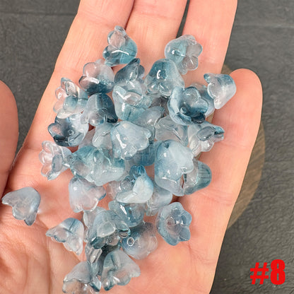 40PCS Glass Lily of the Valley Flower Beads, Transparent Bell Flower Charms for DIY Jewelry, Earrings Necklace Making Supplies