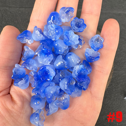 40PCS Glass Lily of the Valley Flower Beads, Transparent Bell Flower Charms for DIY Jewelry, Earrings Necklace Making Supplies