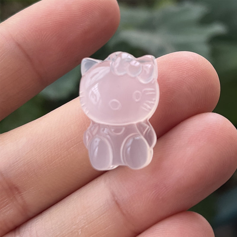 Natural Agate Hello Kitty Pendant, Carved Crystal Cat Charm, Kawaii Stone Pendant for DIY Necklace, Cute Gemstone Jewelry Supplies
