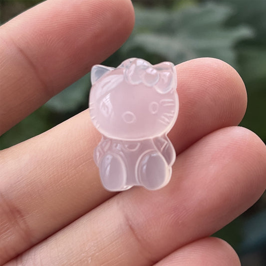 Natural Agate Hello Kitty Pendant, Carved Crystal Cat Charm, Kawaii Stone Pendant for DIY Necklace, Cute Gemstone Jewelry Supplies