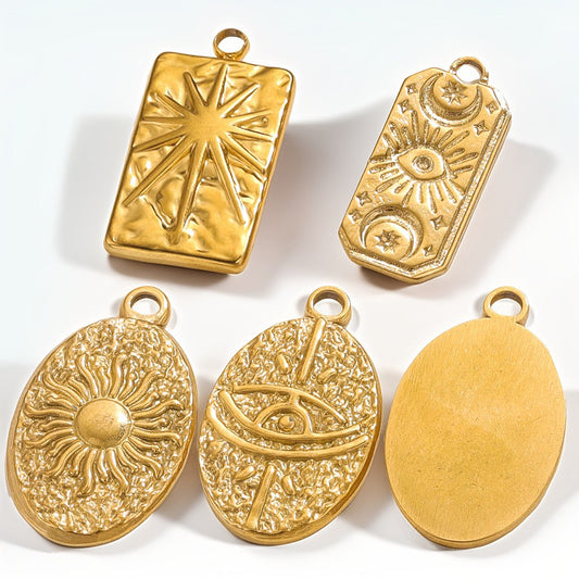 Aesthetic Tarot Sun Star Pendant - 18K Vacuum Gold Plated Stainless Steel, DIY Necklace Jewelry Piece