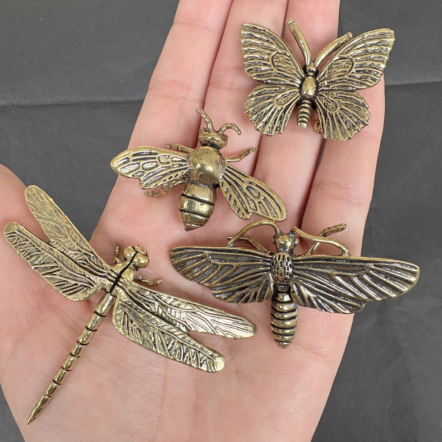 Vintage Brass Dragonfly Butterfly Bee Moth Figurines, Retro Insect Ornaments, Brass Animal Decor, Home Desk Decoration, Collectible Gifts