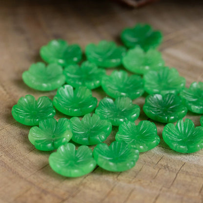 12mm Jadeite/Green Beads, 5-Petal Flower Loose Beads for DIY Jewelry Making