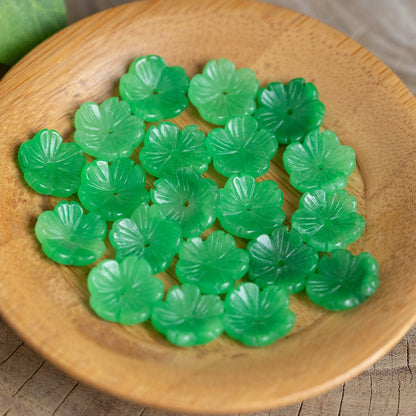 12mm Jadeite/Green Beads, 5-Petal Flower Loose Beads for DIY Jewelry Making