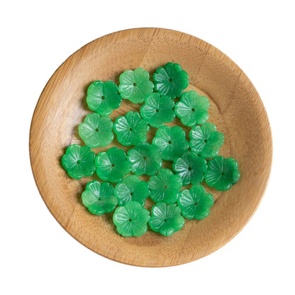 12mm Jadeite/Green Beads, 5-Petal Flower Loose Beads for DIY Jewelry Making