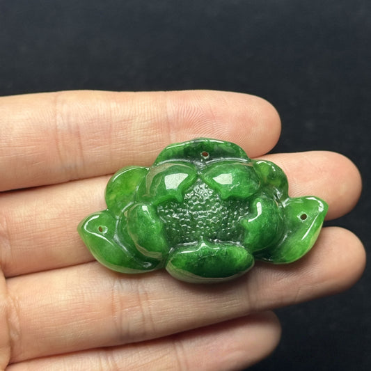 Carved Green Jade Peony Pendant | Natural Jade Flower Charm for Necklaces, 51*30mm
