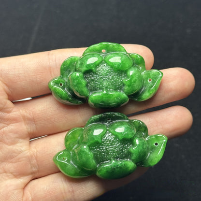 Carved Green Jade Peony Pendant | Natural Jade Flower Charm for Necklaces, 51*30mm