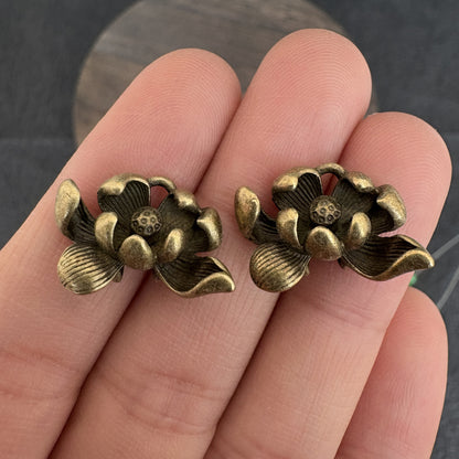 6PCS Vintage Bronze Lotus Charms | Handmade Boho Floral Jewelry Making Findings