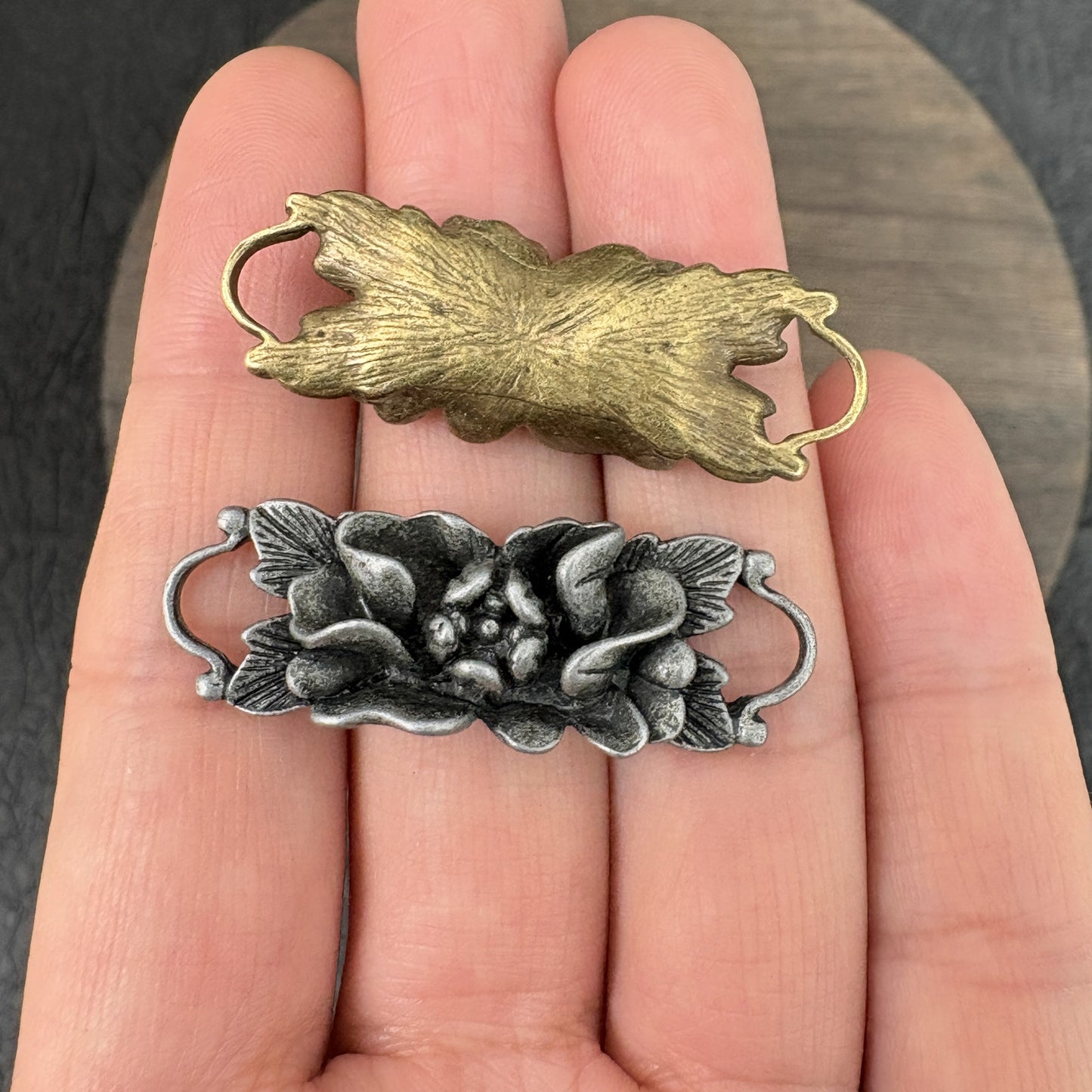 2PCS Antique Bronze Double Loop Lotus, Camellia, and Rose Flower Connector, Vintage Floral Bracelet Charm