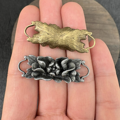 2PCS Antique Bronze Double Loop Lotus, Camellia, and Rose Flower Connector, Vintage Floral Bracelet Charm
