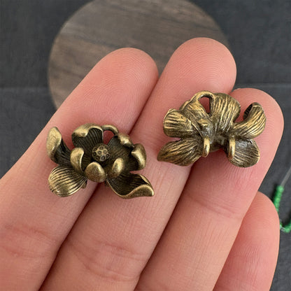 6PCS Vintage Bronze Lotus Charms | Handmade Boho Floral Jewelry Making Findings