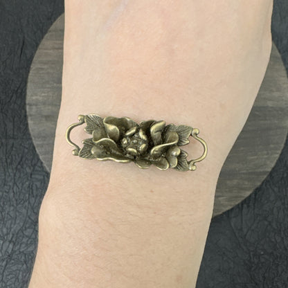 2PCS Antique Bronze Double Loop Lotus, Camellia, and Rose Flower Connector, Vintage Floral Bracelet Charm