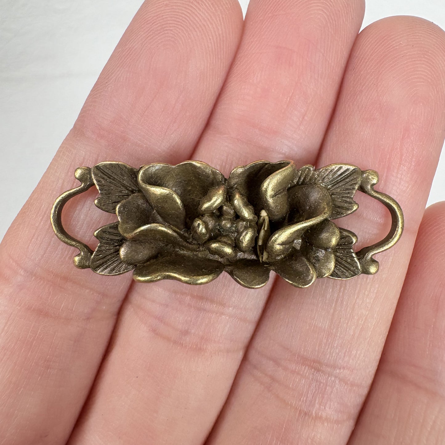 2PCS Antique Bronze Double Loop Lotus, Camellia, and Rose Flower Connector, Vintage Floral Bracelet Charm