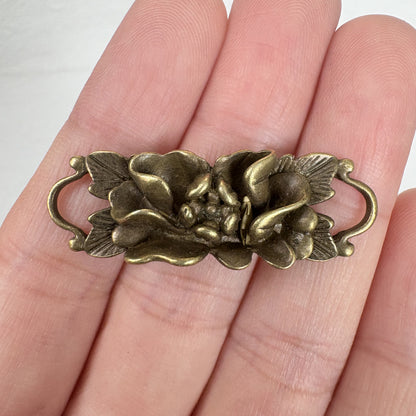 2PCS Antique Bronze Double Loop Lotus, Camellia, and Rose Flower Connector, Vintage Floral Bracelet Charm