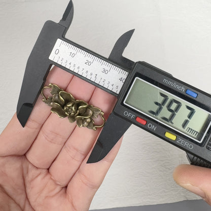 2PCS Antique Bronze Double Loop Lotus, Camellia, and Rose Flower Connector, Vintage Floral Bracelet Charm