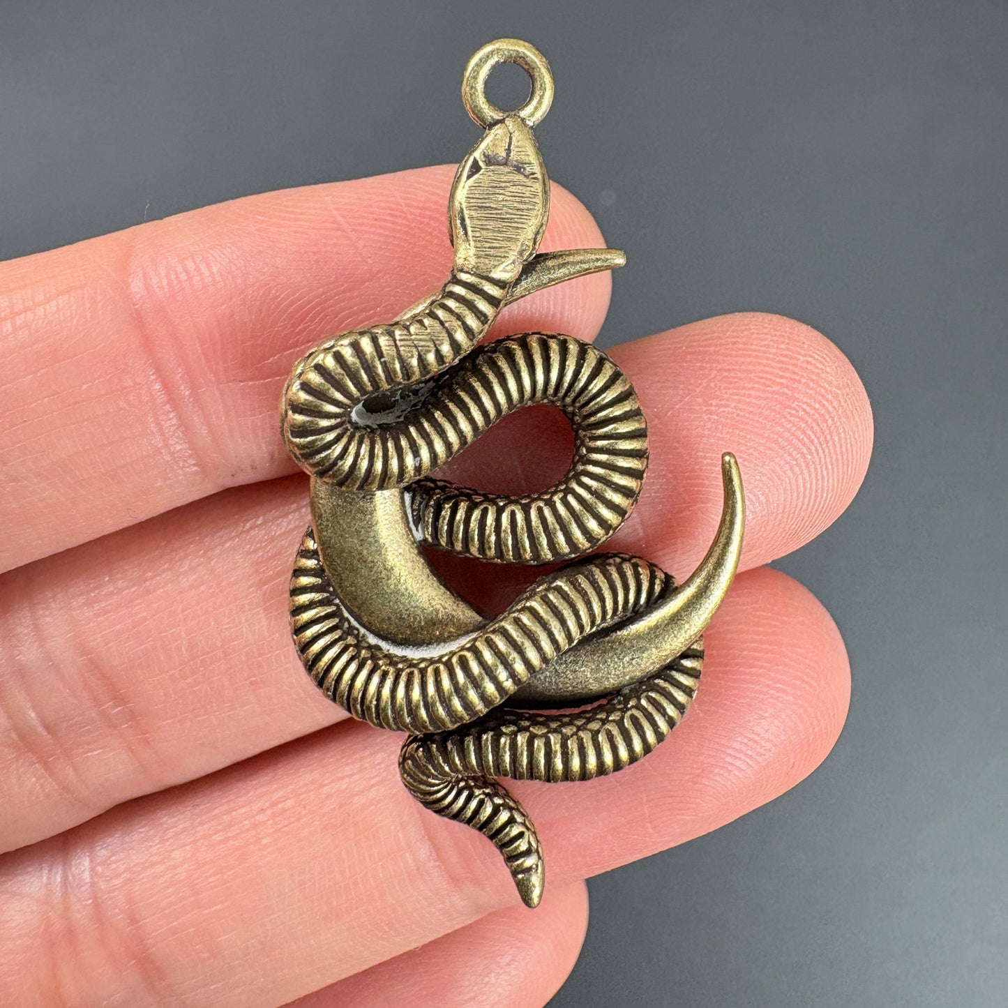 Vintage Brass Moon Snake Charm, Serpent Pendant for DIY Jewelry Making