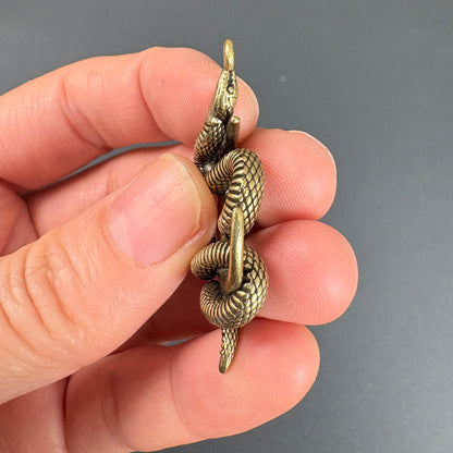 Vintage Brass Moon Snake Charm, Serpent Pendant for DIY Jewelry Making