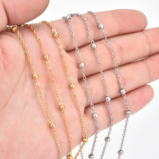1 Meter Stainless Steel O Shape Chain with Beads - Ideal DIY Jewelry Chain for Necklaces and Bracelets