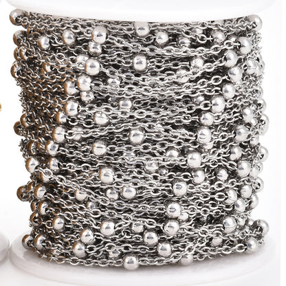 1 Meter Stainless Steel O Shape Chain with Beads - Ideal DIY Jewelry Chain for Necklaces and Bracelets