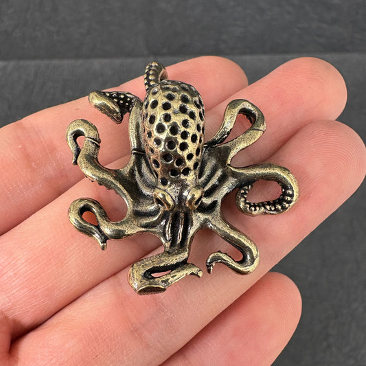 Vintage Brass Octopus Figurine, Steampunk Nautical Decor, Marine Animal Ornament, Home Desk Accent