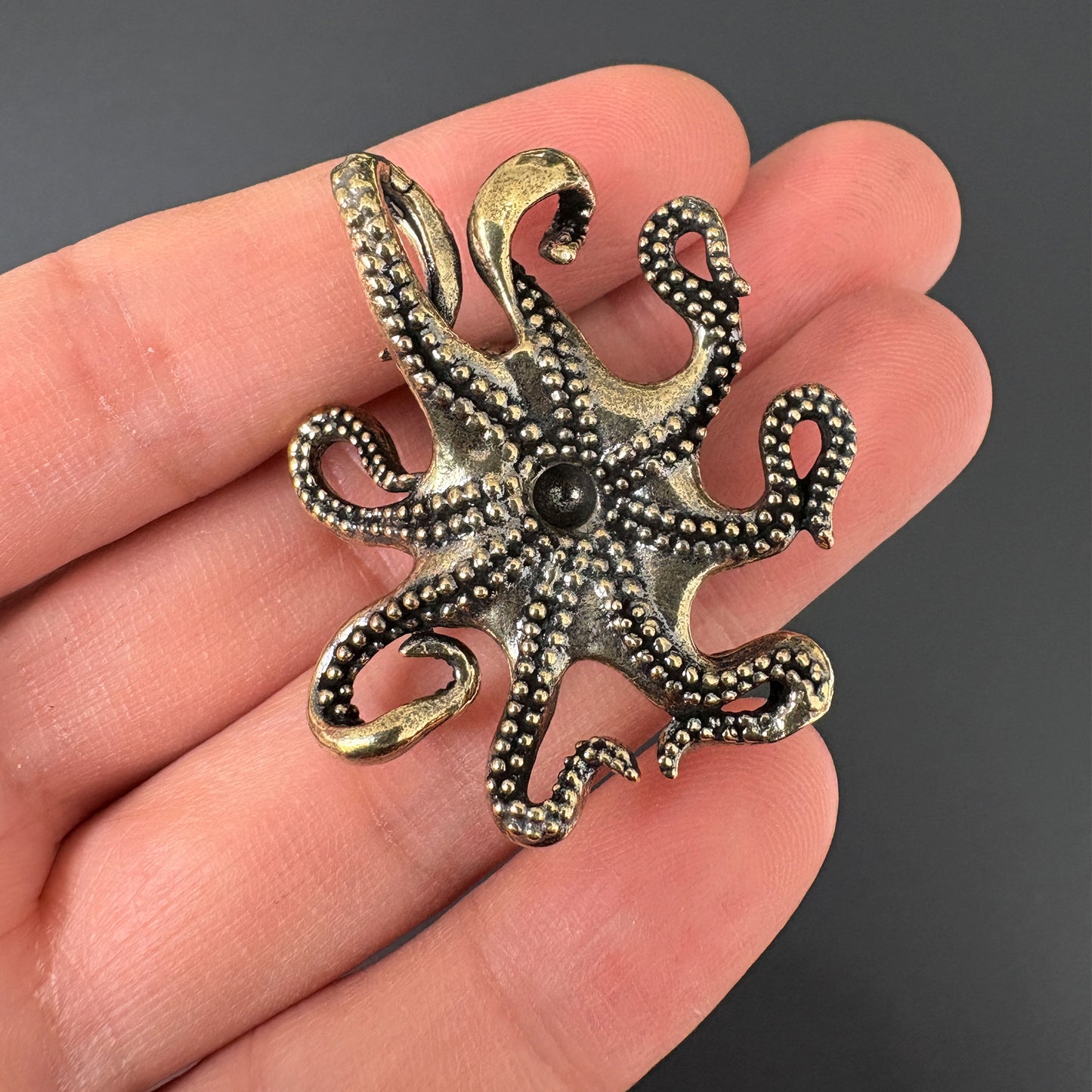 Vintage Brass Octopus Figurine, Steampunk Nautical Decor, Marine Animal Ornament, Home Desk Accent