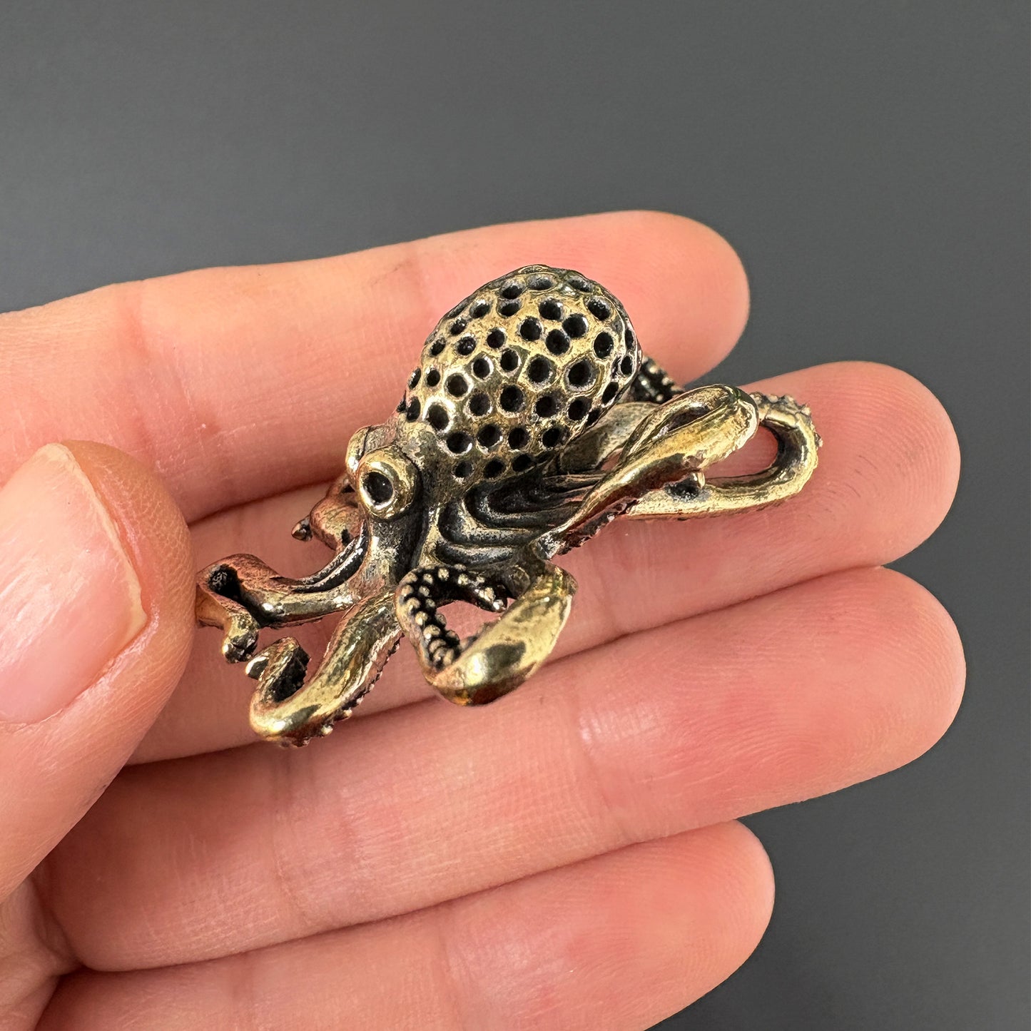 Vintage Brass Octopus Figurine, Steampunk Nautical Decor, Marine Animal Ornament, Home Desk Accent