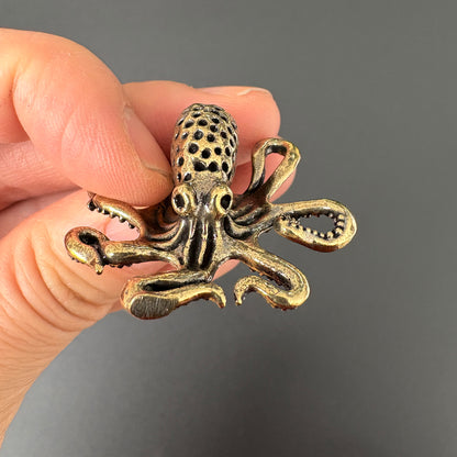 Vintage Brass Octopus Figurine, Steampunk Nautical Decor, Marine Animal Ornament, Home Desk Accent