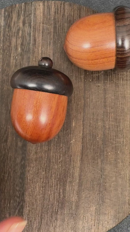 Rosewood Acorn Pinecone Box Charm, Wooden DIY Finding, Keepsake Trinket Container,6.2*4.4cm