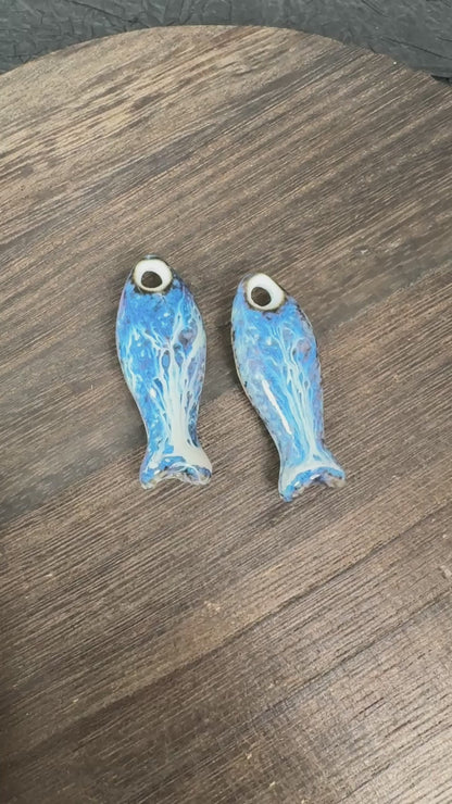 Kiln Fired Ceramic Fish Whistle Pendant, Ocean DIY Jewelry Charm