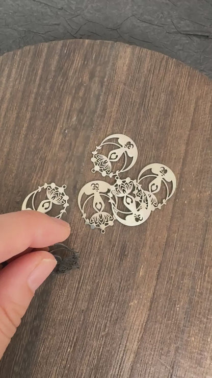 Stainless Steel Om Symbol Yoga Goddess Cutout Lotus Pendant,Spiritual DIY Earring Supply