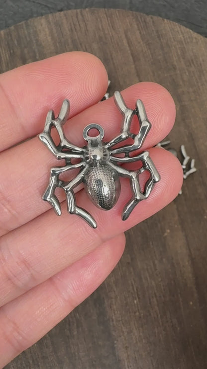 Stainless Steel Spider Charm, Gothic DIY Jewelry Pendant