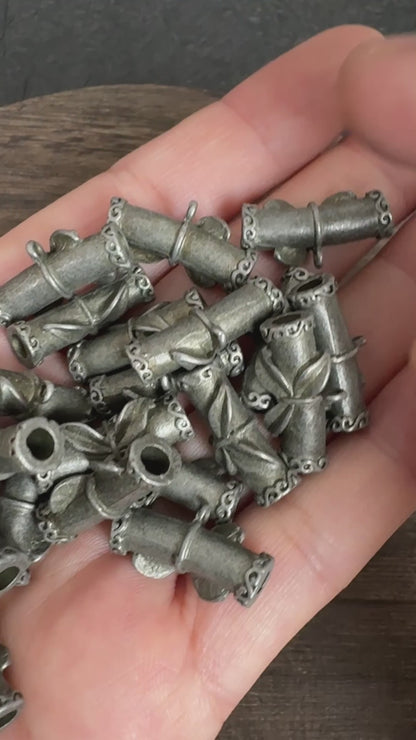 6PCS Antique Silver Bamboo Three Way Connector Beads, Vintage Bamboo Tube Charm Spacers for Jewelry Making