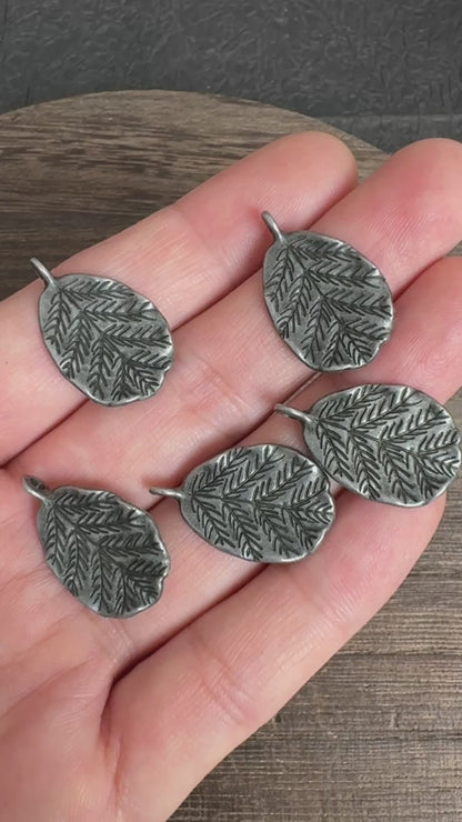 10PCS Antique Silver Textured Leaf Charms, Vintage Metal Leaf Pendants for Jewelry Making