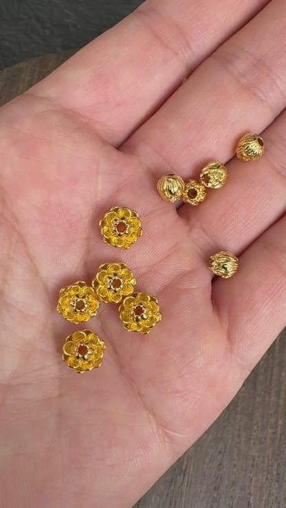 5PCS  24K Gold Plated Lotus Spacer Beads, DIY Jewelry Making Supply