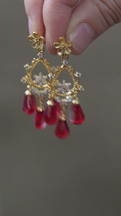 Glass Pomegranate Seed Earrings,Fruit Flower Stud