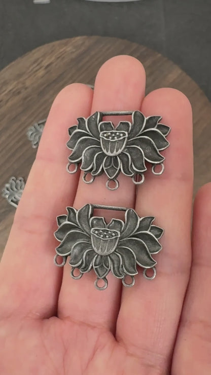 4PCS Antique Silver Lotus Flower Connector Charms, 5 Loop Lotus Pendant for Jewelry Making, Zen Inspired Boho Jewelry Findings