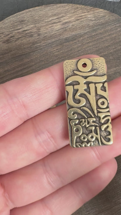 Tibetan Om Mani Padme Hum Pendant, Vintage Brass Mantra Amulet  Spiritual Protection Charm
