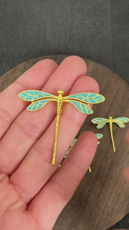 Enamel Turquoise Color Dragonfly Pendant, Gold Tone Dragonfly Charm for Jewelry Making