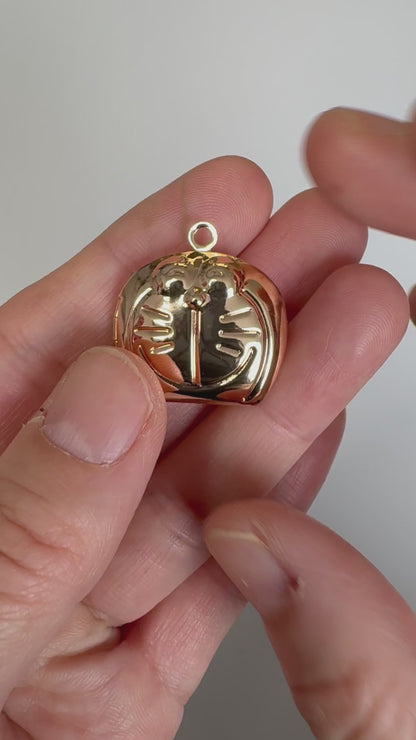 Gold-Plated Copper Cartoon Robot Cat Locket Pendant, Kawaii Anime-Inspired Necklace Charm, DIY Jewelry Making Supply