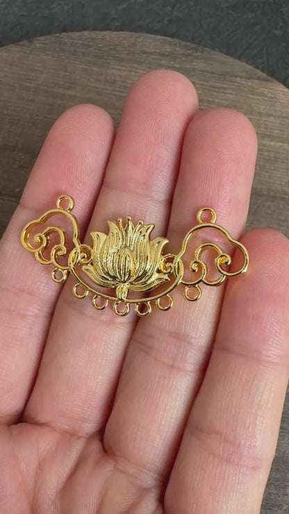 24K Gold Plated Brass Multi Loop Cloud Lotus Connector Charms for Necklace Making